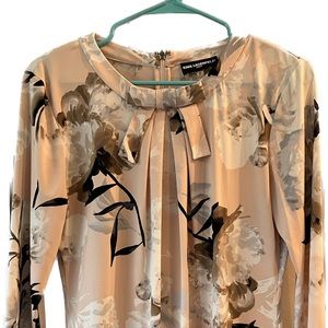 Karl Lagerfeld Long Sleeve Floral Blouse, Bow Tie Collar, Zipped Back, Small
